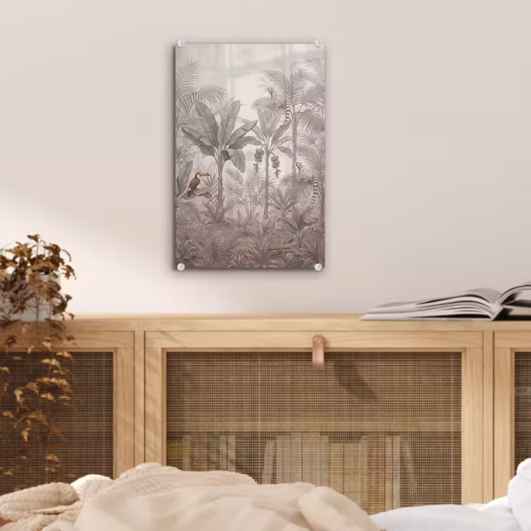 Glas schilderij - Natuur - Jungle - Ringstaartmaki - Bruin — 5
