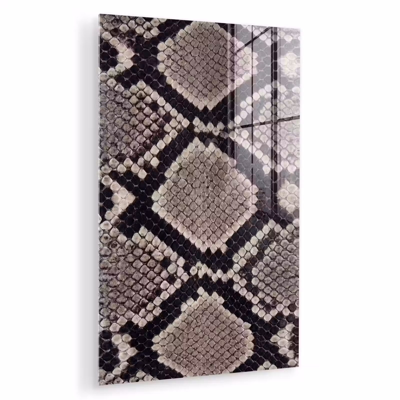 Glas schilderij - Slangenleer - Patroon - Beige — 1