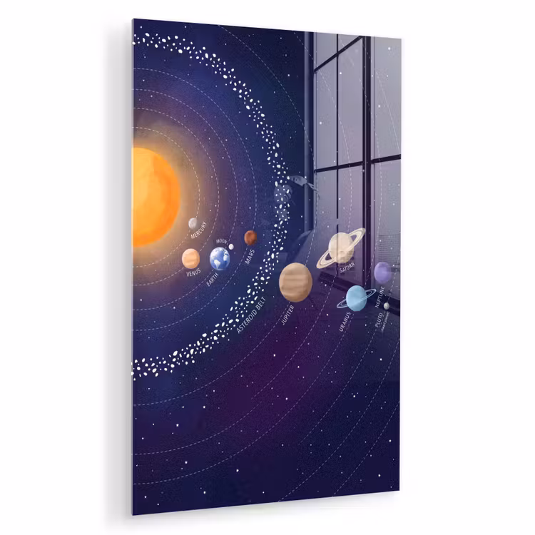 Glas schilderij - Planetenstelsel - Ruimte - Illustratie — 1