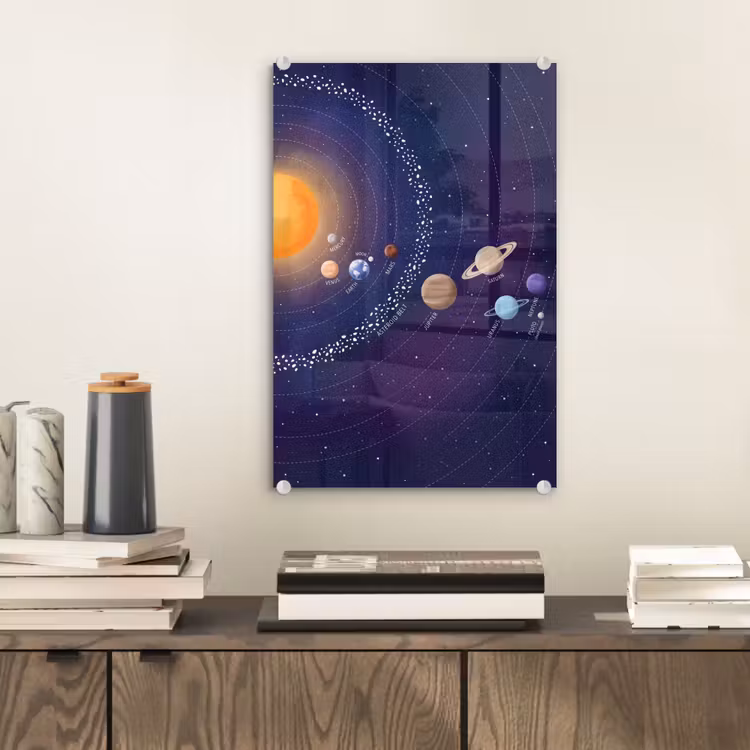 Glas schilderij - Planetenstelsel - Ruimte - Illustratie — 2