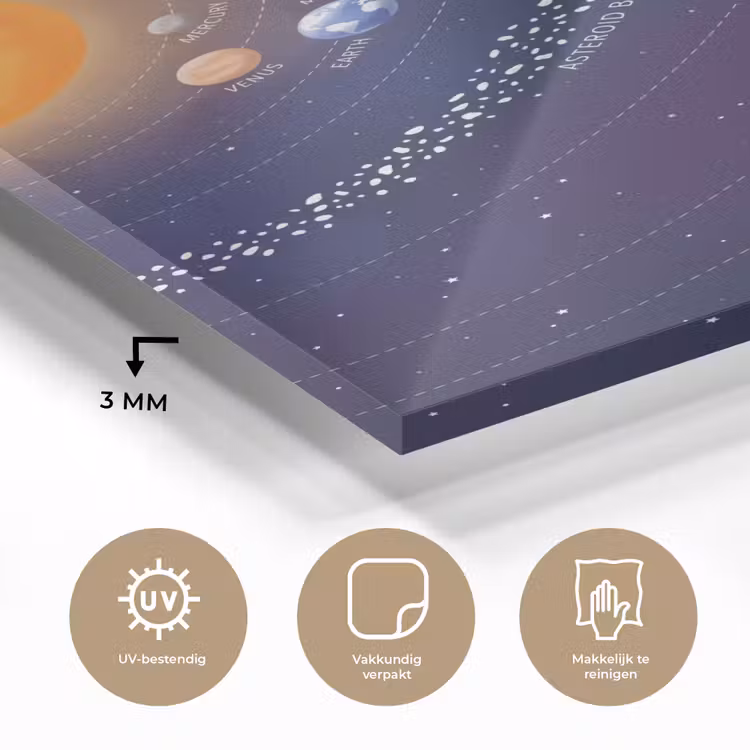 Glas schilderij - Planetenstelsel - Ruimte - Illustratie — 3
