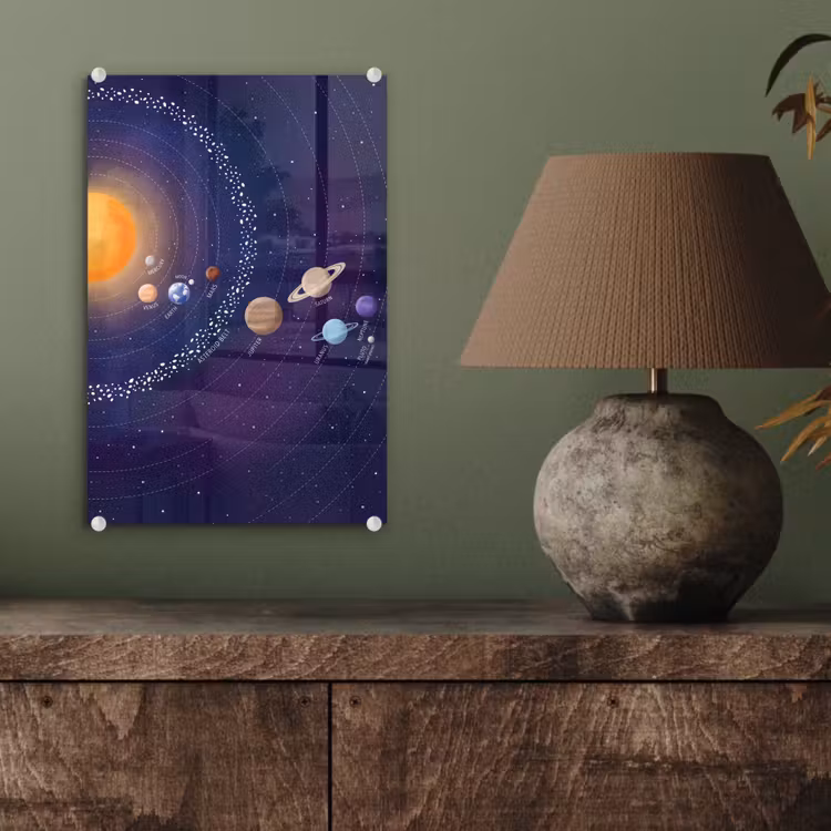 Glas schilderij - Planetenstelsel - Ruimte - Illustratie — 4
