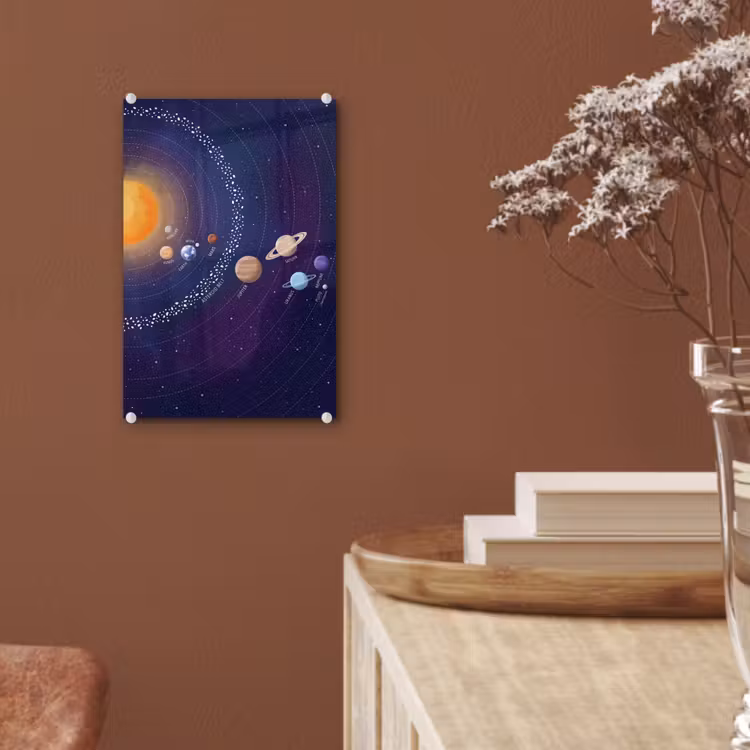 Glas schilderij - Planetenstelsel - Ruimte - Illustratie — 6