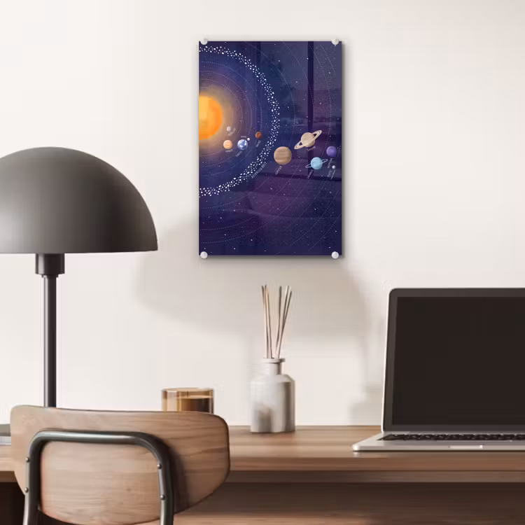 Glas schilderij - Planetenstelsel - Ruimte - Illustratie — 7