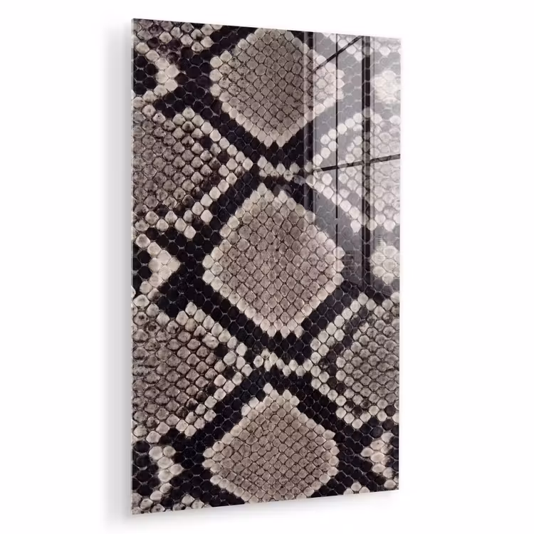 Glas schilderij - Slangenleer - Patroon - Beige — 1