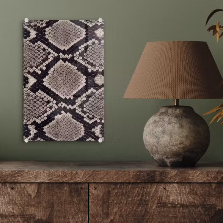 Glas schilderij - Slangenleer - Patroon - Beige — 4