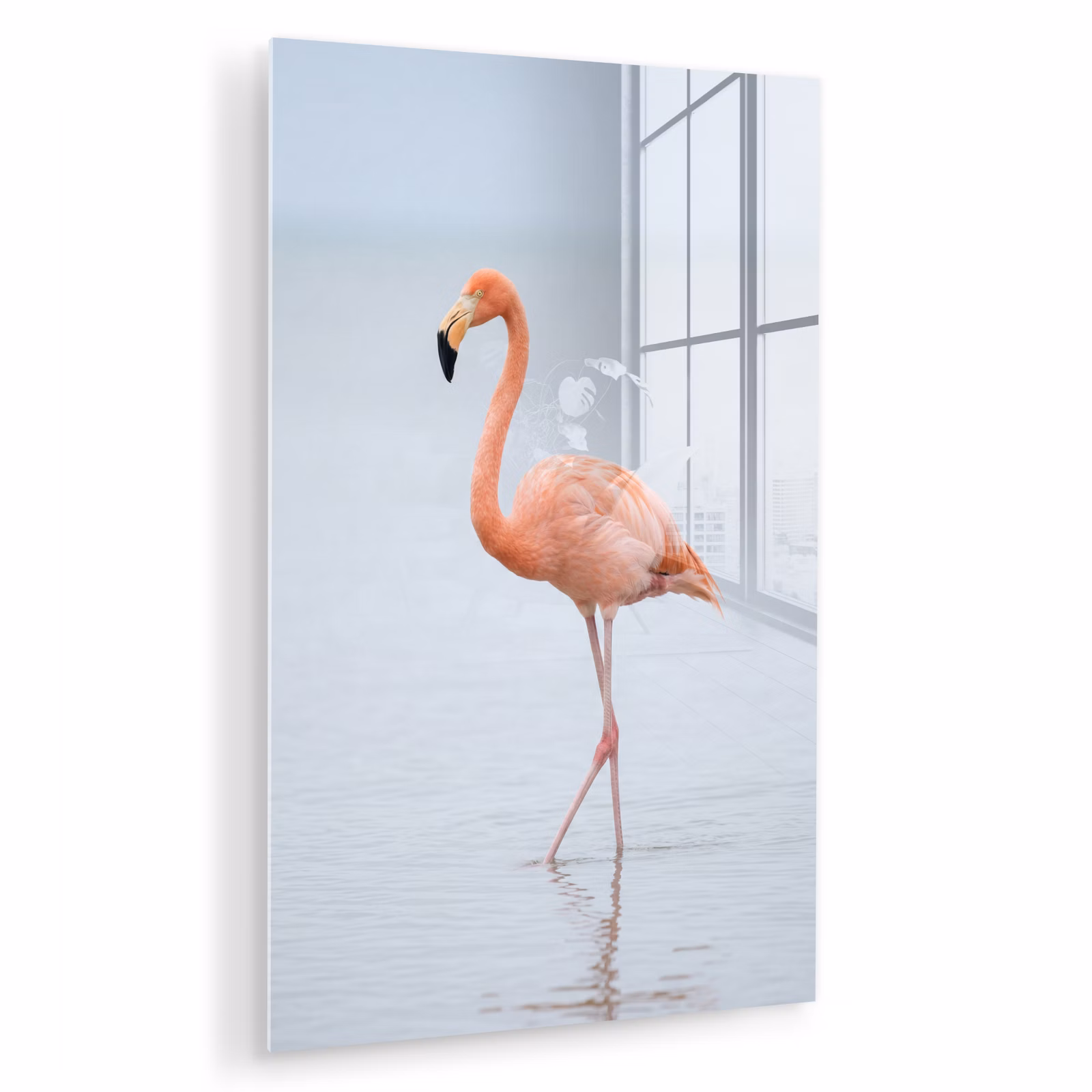 Glas schilderij - Flamingo - Zee - Roze — 1