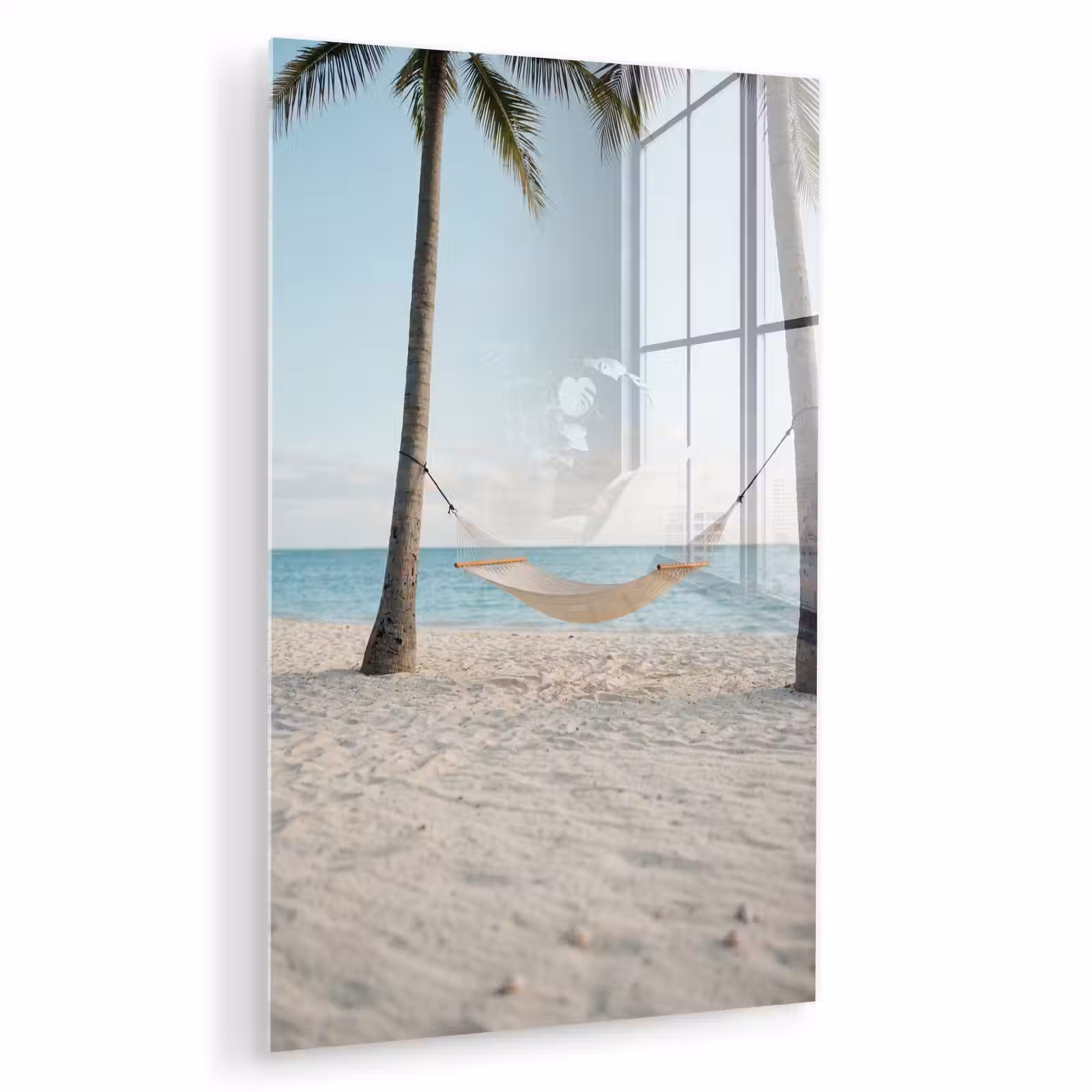 Glas schilderij - Hangmat - Strand - Wit — 1