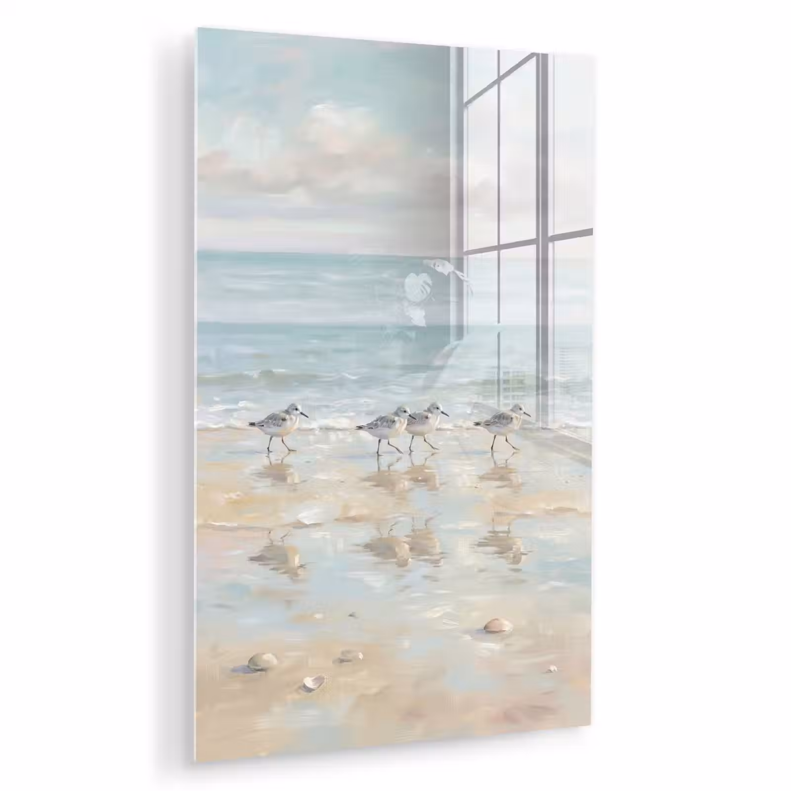 Glas schilderij - Vogels - Strand - Zee — 1