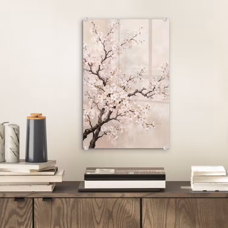 Glas schilderij - Bloesem - Illustratie - Taupe — 2