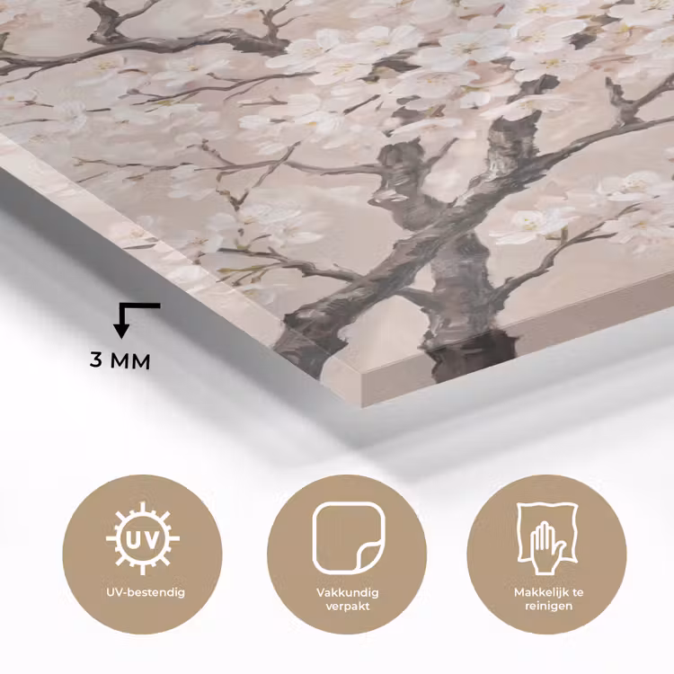 Glas schilderij - Bloesem - Illustratie - Taupe — 3