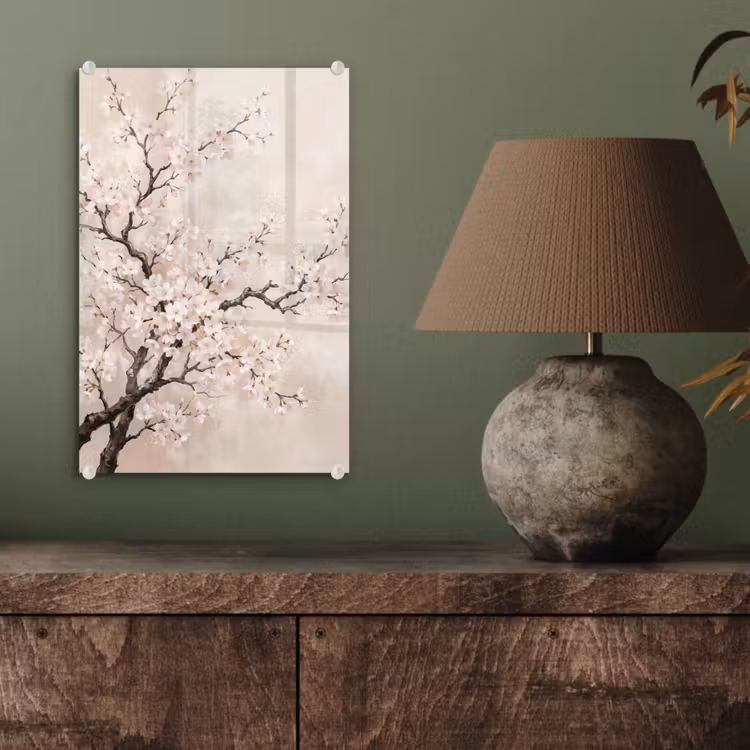 Glas schilderij - Bloesem - Illustratie - Taupe — 4