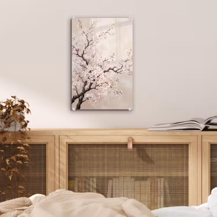 Glas schilderij - Bloesem - Illustratie - Taupe — 5