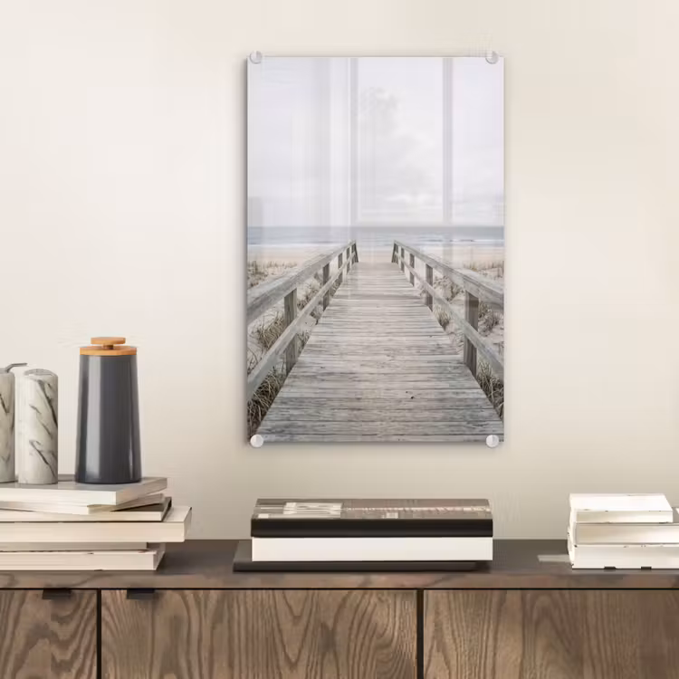 Glas schilderij - Duinen - Vlonder - Oceaan — 2