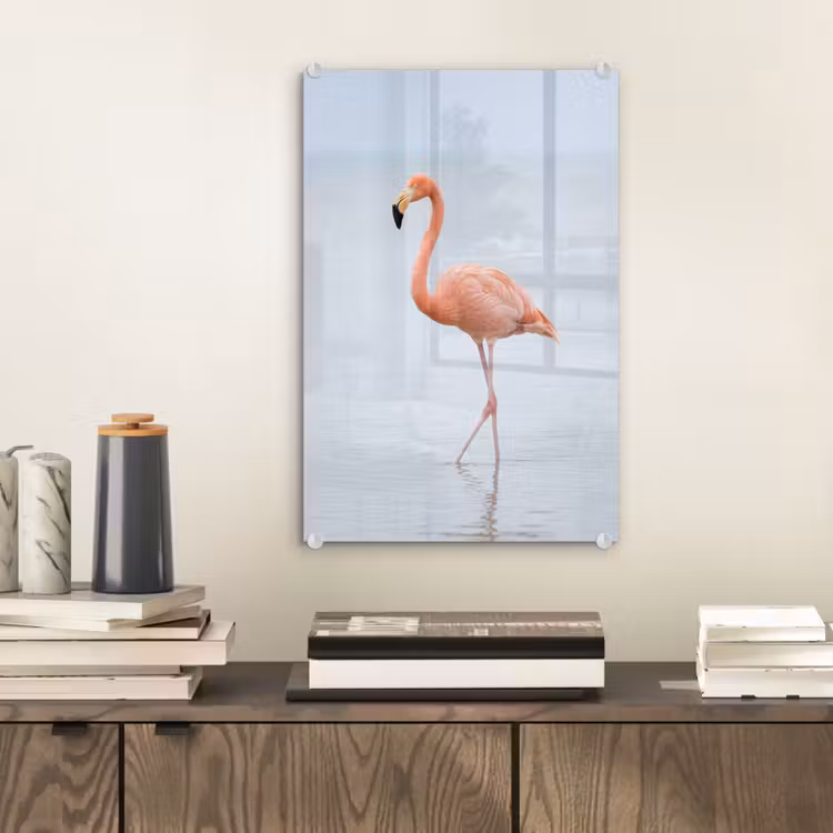 Glas schilderij - Flamingo - Zee - Roze — 2