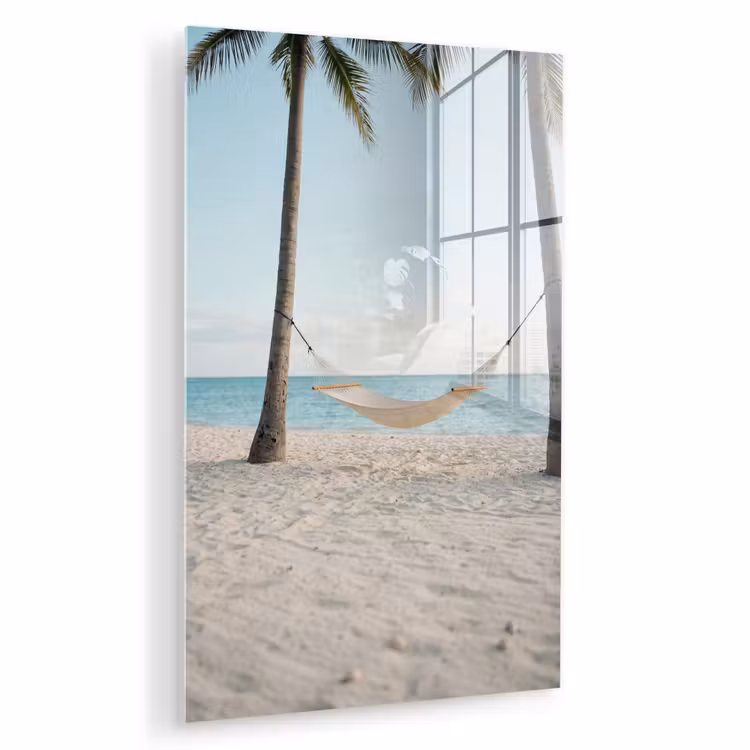 Glas schilderij - Hangmat - Strand - Wit — 1