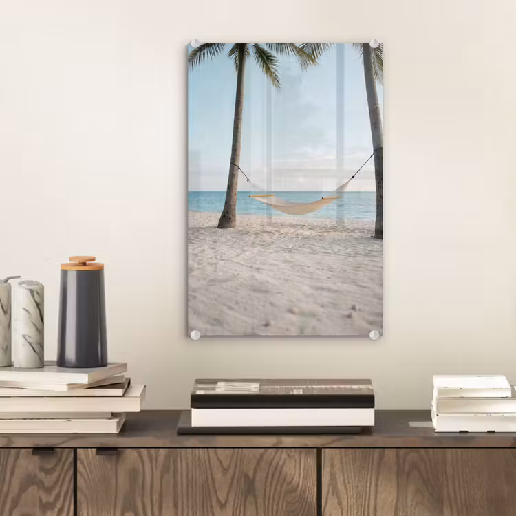 Glas schilderij - Hangmat - Strand - Wit — 2