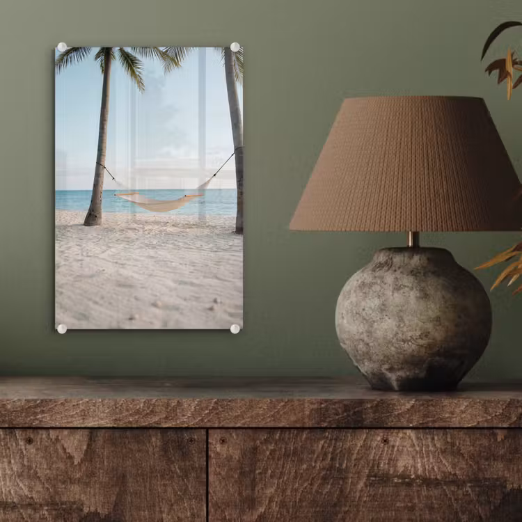 Glas schilderij - Hangmat - Strand - Wit — 4
