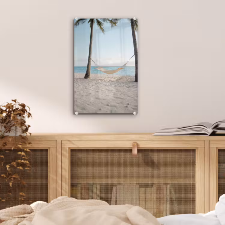 Glas schilderij - Hangmat - Strand - Wit — 5