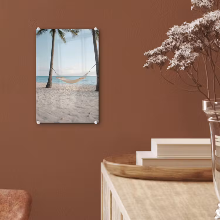 Glas schilderij - Hangmat - Strand - Wit — 6