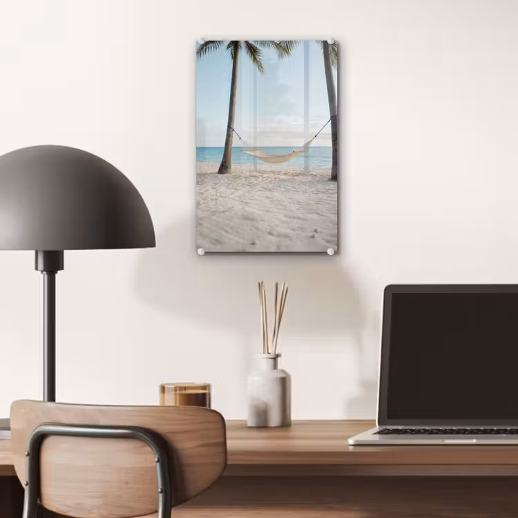 Glas schilderij - Hangmat - Strand - Wit — 7