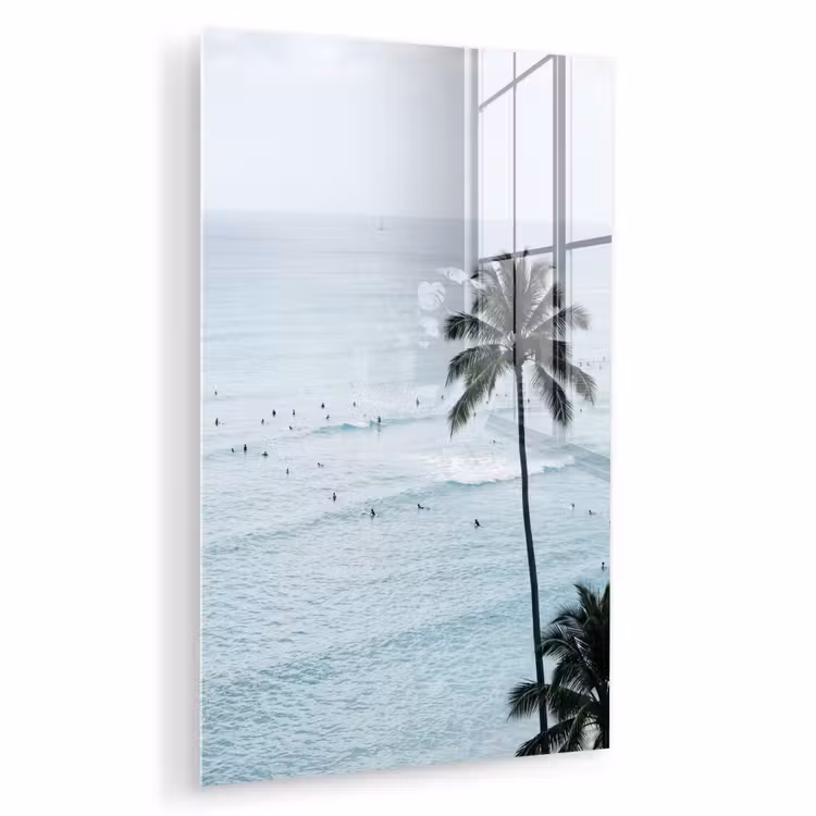 Glas schilderij - Oceaan - Palmbomen - Surfers — 1