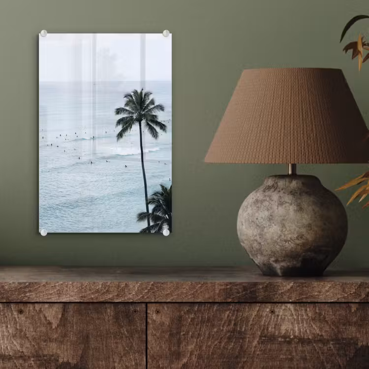 Glas schilderij - Oceaan - Palmbomen - Surfers — 4