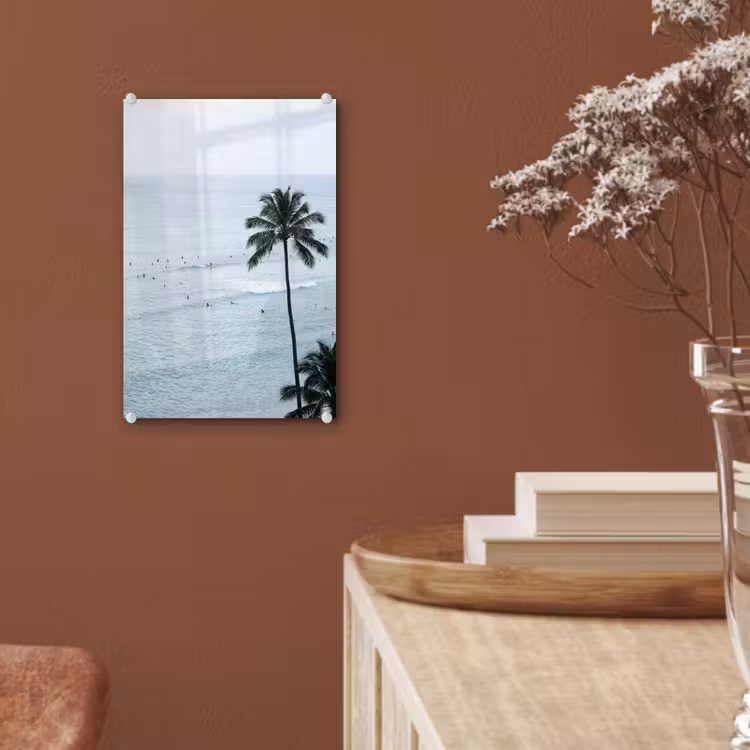 Glas schilderij - Oceaan - Palmbomen - Surfers — 6