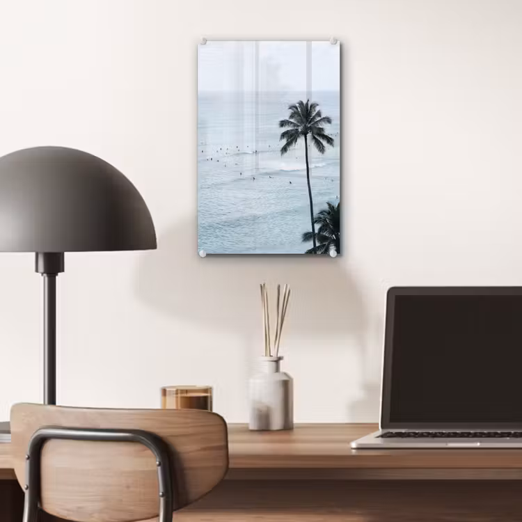 Glas schilderij - Oceaan - Palmbomen - Surfers — 7