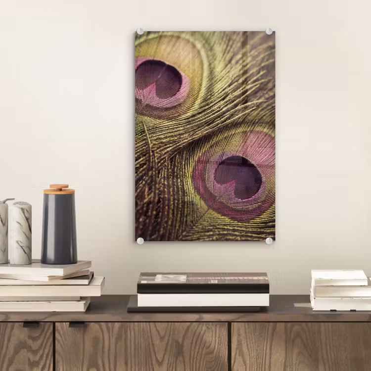 Glas schilderij - Pauw - Veren - Paars - Groen — 2