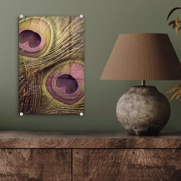 Glas schilderij - Pauw - Veren - Paars - Groen — 4