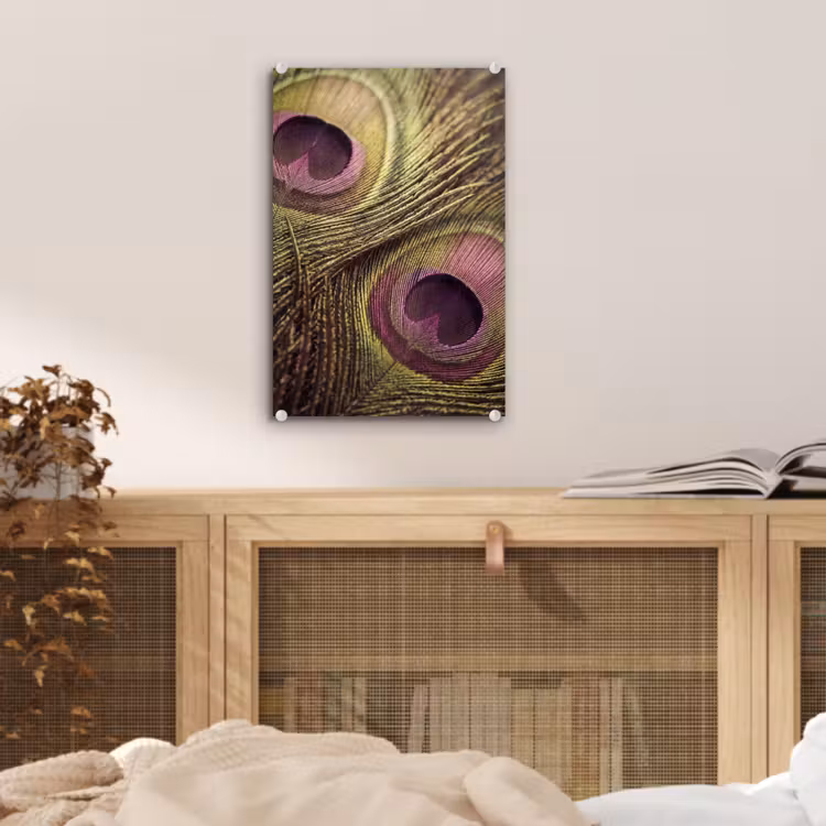 Glas schilderij - Pauw - Veren - Paars - Groen — 5