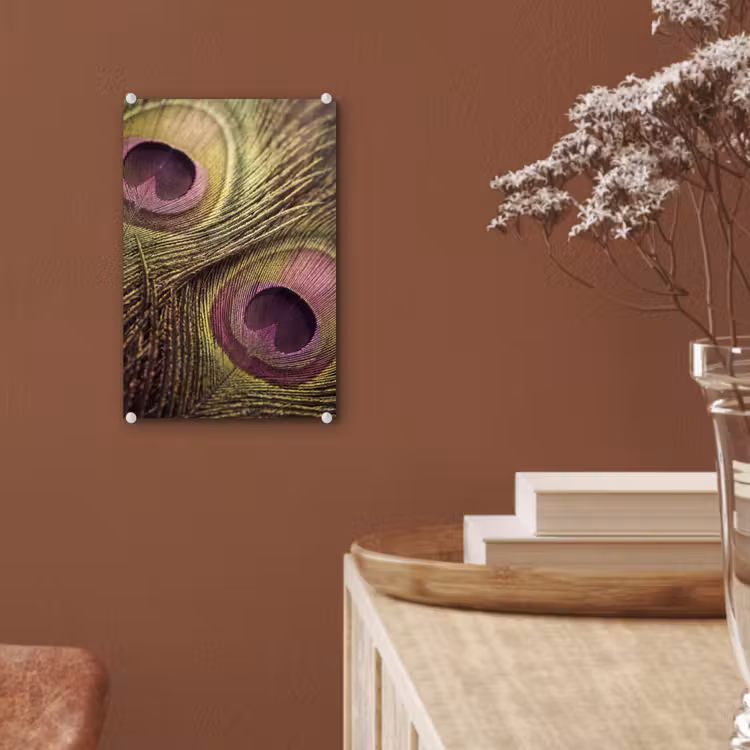 Glas schilderij - Pauw - Veren - Paars - Groen — 6