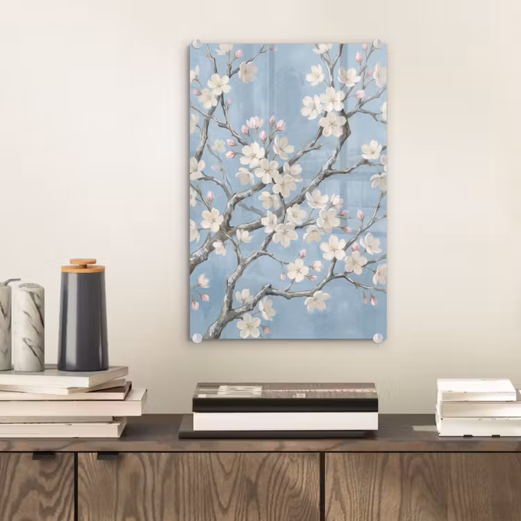 Glas schilderij - Takken - Kersenbloesem - Blauw — 2