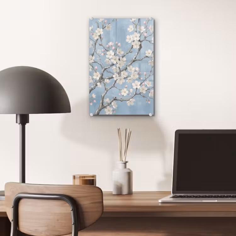 Glas schilderij - Takken - Kersenbloesem - Blauw — 7