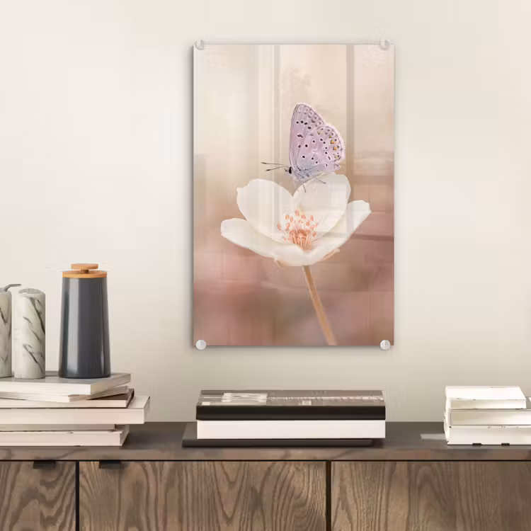 Glas schilderij - Vlinder - Bloem - Blauw — 2