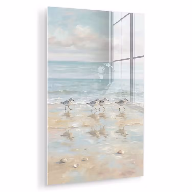 Glas schilderij - Vogels - Strand - Zee — 1