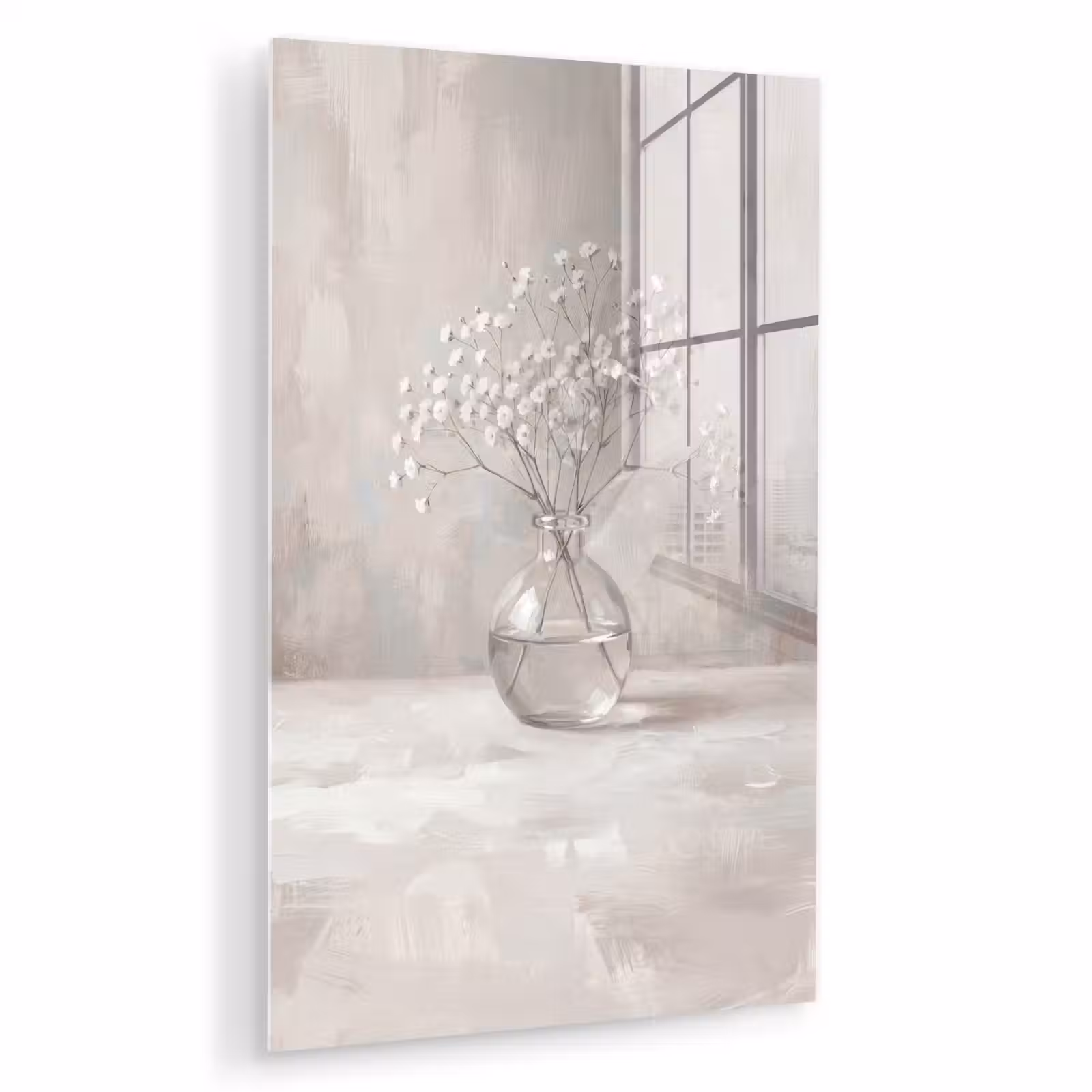 Glas schilderij - Gipskruid - Vaas - Wit — 1