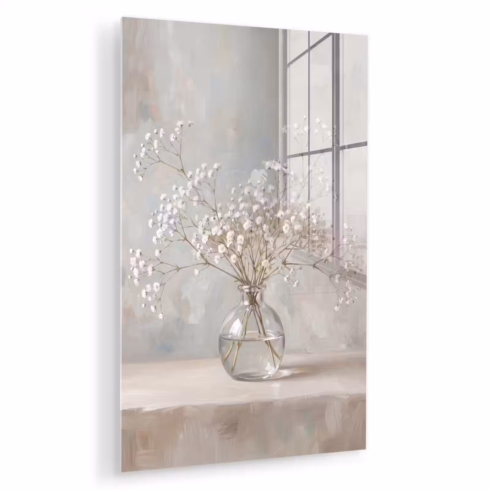 Glas schilderij - Vaas - Gipskruid - Wit — 1