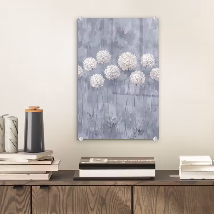 Glas schilderij - Bloemen - Illustratie - Blauw — 2