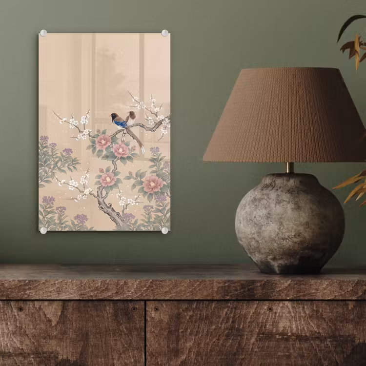 Glas schilderij - Bloemen - Vogels - Bloemen — 4