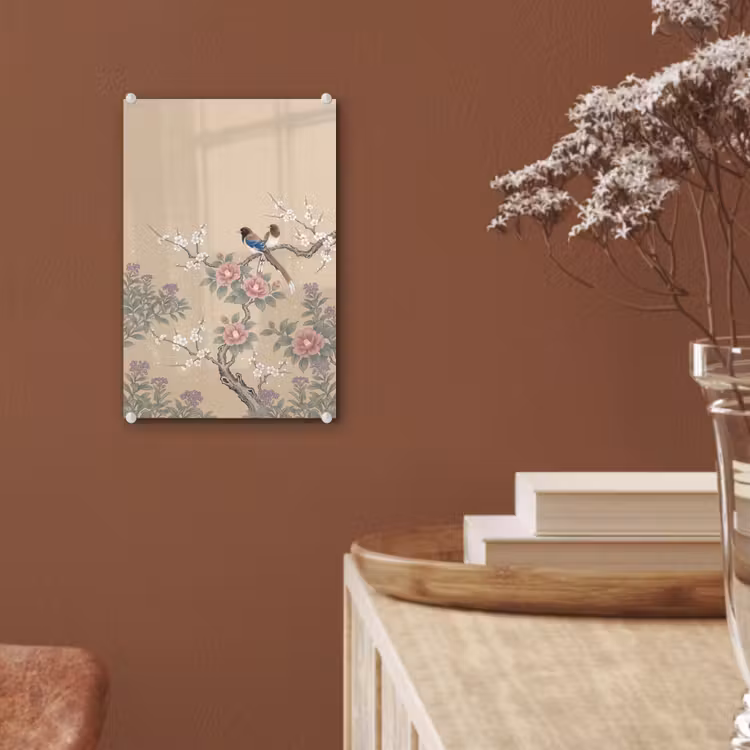Glas schilderij - Bloemen - Vogels - Bloemen — 6