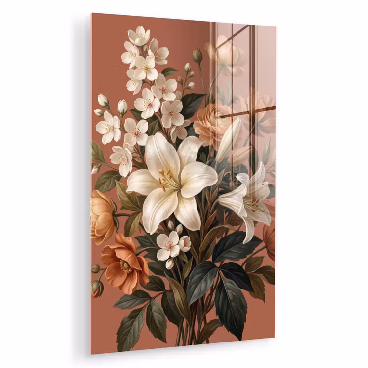 Glas schilderij - Boeket - Retro - Kleurrijk — 1