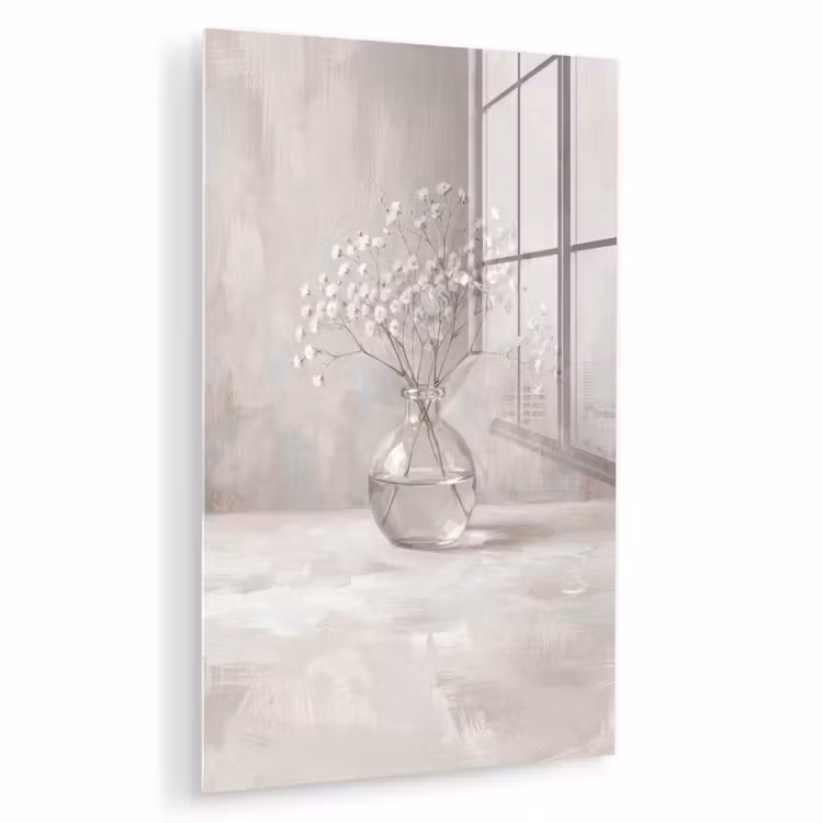 Glas schilderij - Gipskruid - Vaas - Wit — 1