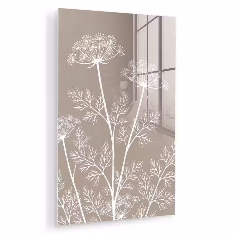 Glas schilderij - Grafisch - Fluitenkruid - Taupe — 1