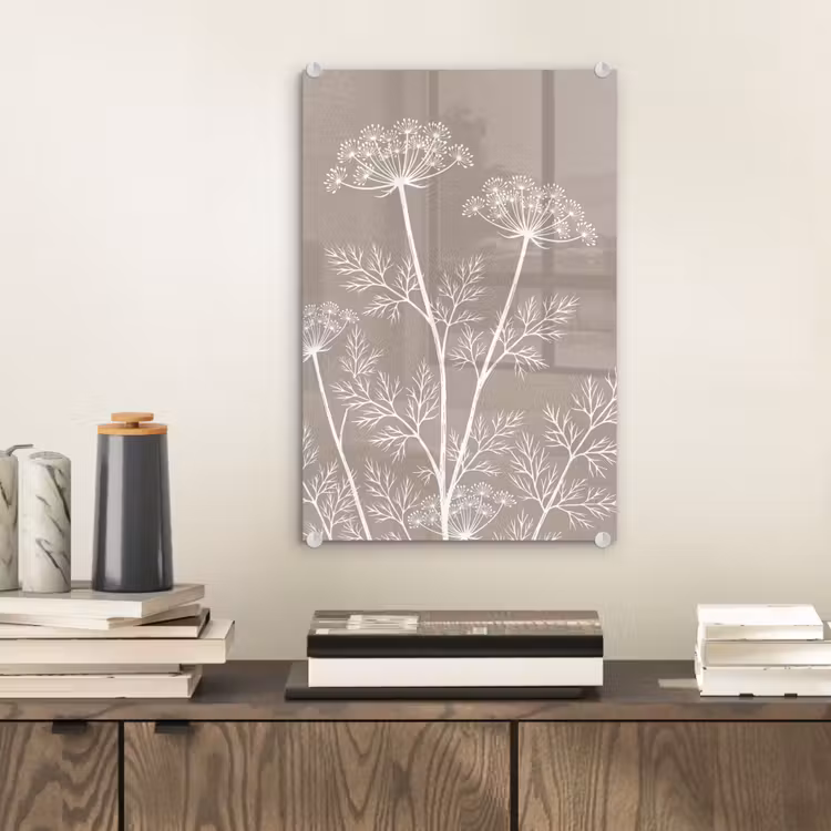 Glas schilderij - Grafisch - Fluitenkruid - Taupe — 2
