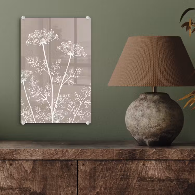 Glas schilderij - Grafisch - Fluitenkruid - Taupe — 4