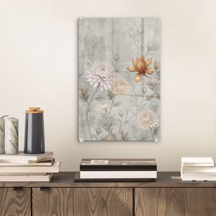 Glas schilderij - Illustratie - Bloemen - Groen — 2