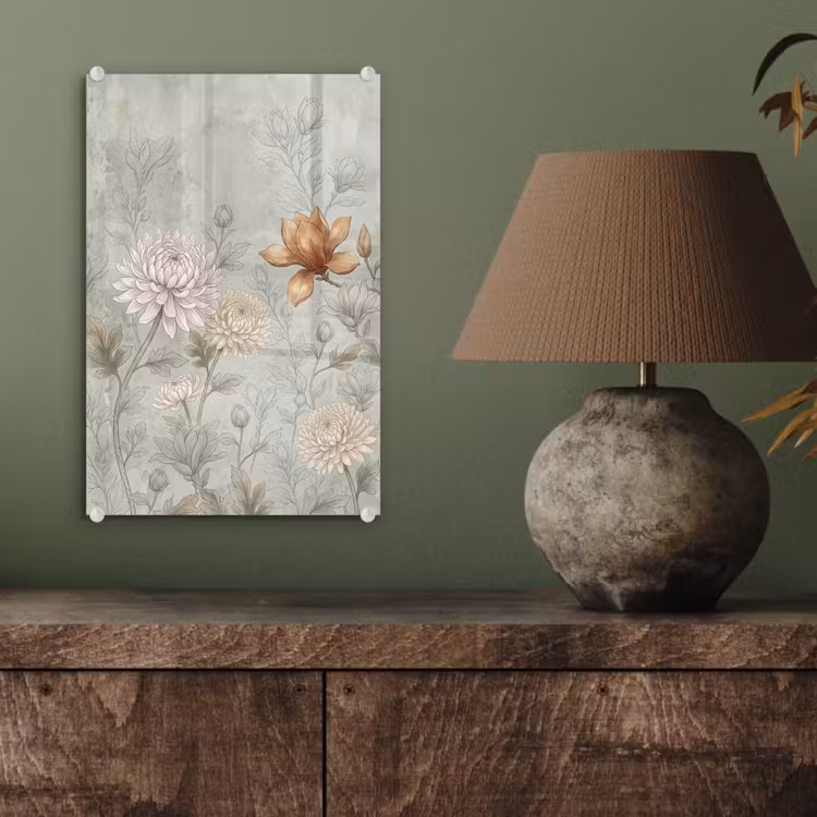 Glas schilderij - Illustratie - Bloemen - Groen — 4