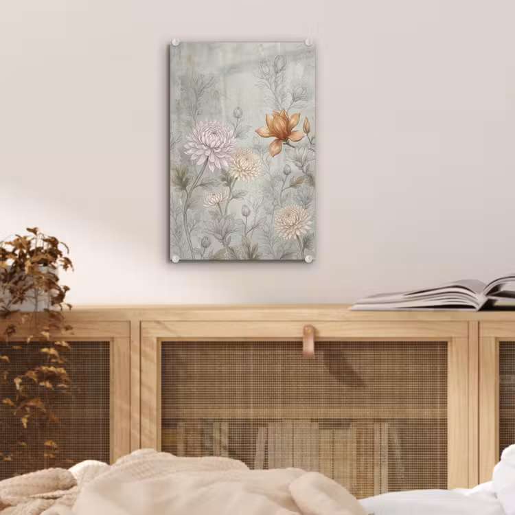 Glas schilderij - Illustratie - Bloemen - Groen — 5